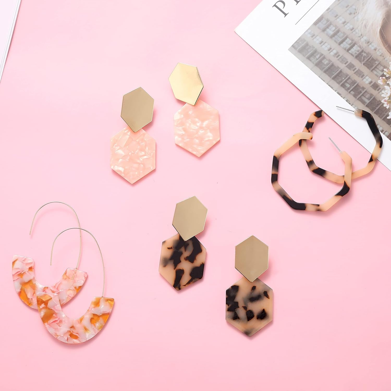 16 Pairs Boho Statement Earrings for Women- Summer Beach Acrylic Rattan Earrings
