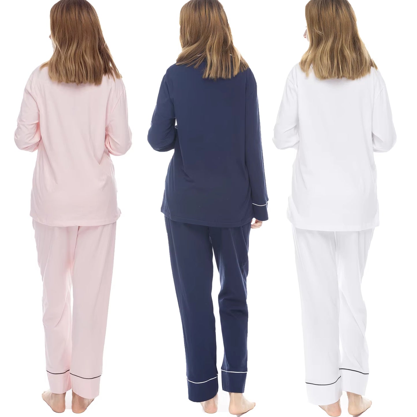 100% Cotton Soft Comfy Long Sleeve Drawstring Pajamas Set Women Pijamas Sleepwear 2 PCS Pyjamas Sets