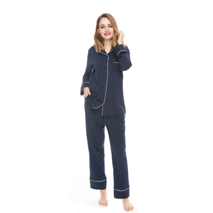 100% Cotton Soft Comfy Long Sleeve Drawstring Pajamas Set Women Pijamas Sleepwear 2 PCS Pyjamas Sets