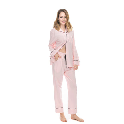 100% Cotton Soft Comfy Long Sleeve Drawstring Pajamas Set Women Pijamas Sleepwear 2 PCS Pyjamas Sets