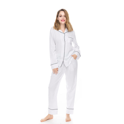 100% Cotton Soft Comfy Long Sleeve Drawstring Pajamas Set Women Pijamas Sleepwear 2 PCS Pyjamas Sets