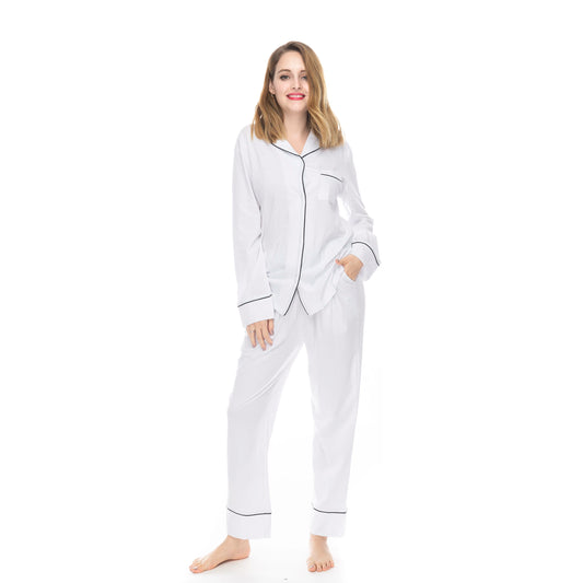 100% Cotton Soft Comfy Long Sleeve Drawstring Pajamas Set Women Pijamas Sleepwear 2 PCS Pyjamas Sets
