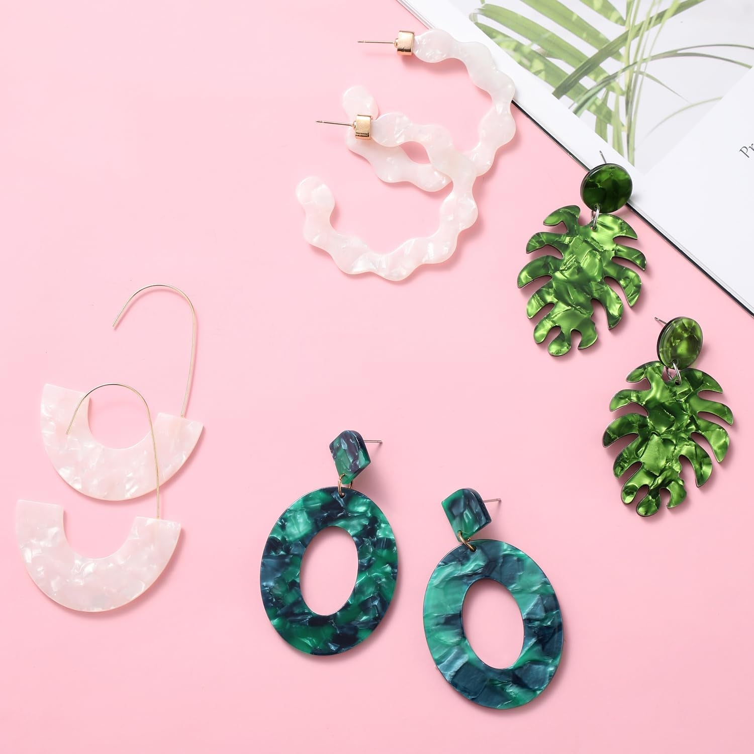 16 Pairs Boho Statement Earrings for Women- Summer Beach Acrylic Rattan Earrings