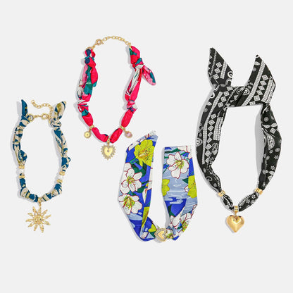 Scarf Necklace Making Kit, DIY Bandana Scarf Necklace with Gold Heart Sun Charms,Boho Summer Statement Necklaces Making Supplies,Adjustable Custom Necklaces Set DIY Jewelry Making Kit Gifts