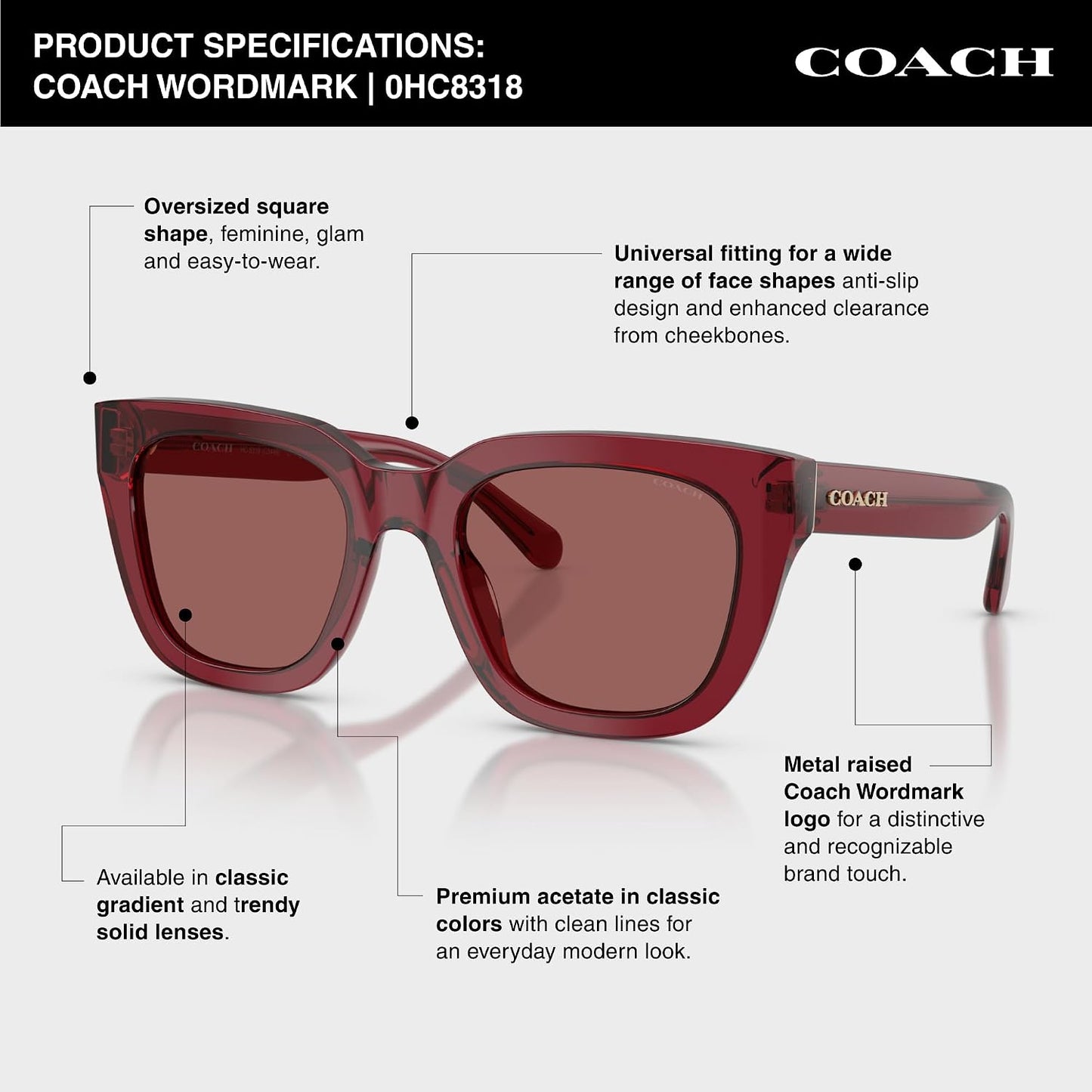 Coach Womens Hc8318 Square Sunglasses