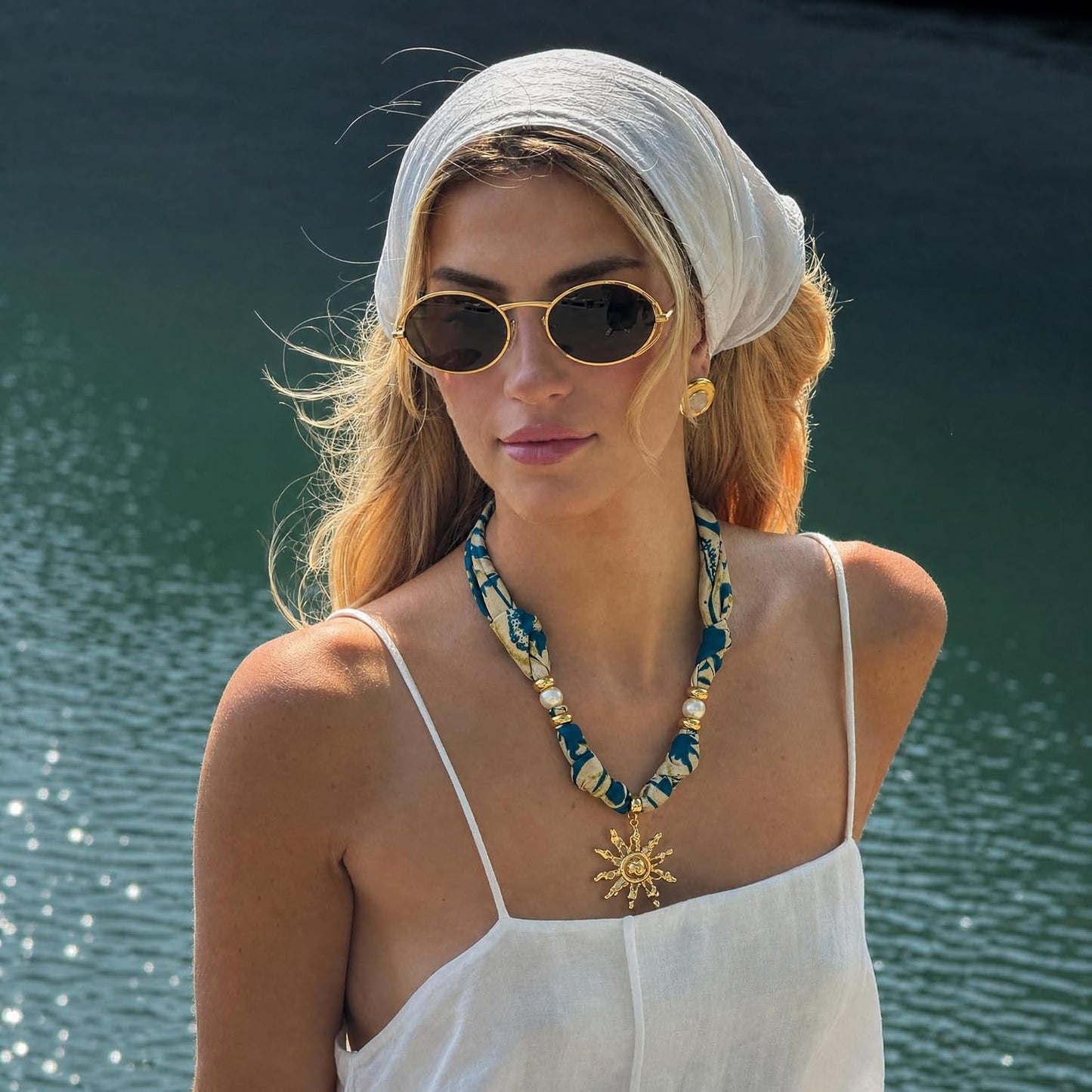 Scarf Necklace Making Kit, DIY Bandana Scarf Necklace with Gold Heart Sun Charms,Boho Summer Statement Necklaces Making Supplies,Adjustable Custom Necklaces Set DIY Jewelry Making Kit Gifts