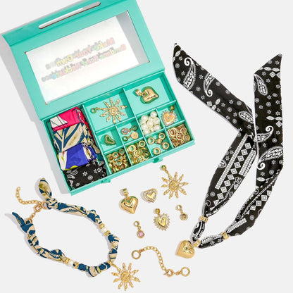 Scarf Necklace Making Kit, DIY Bandana Scarf Necklace with Gold Heart Sun Charms,Boho Summer Statement Necklaces Making Supplies,Adjustable Custom Necklaces Set DIY Jewelry Making Kit Gifts