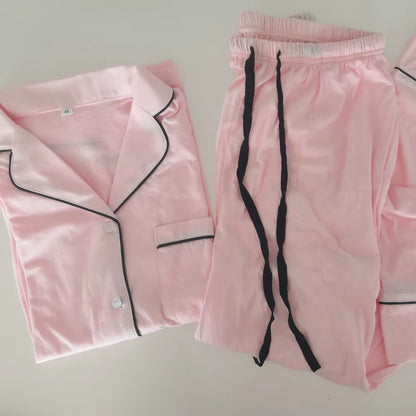 100% Cotton Soft Comfy Long Sleeve Drawstring Pajamas Set Women Pijamas Sleepwear 2 PCS Pyjamas Sets
